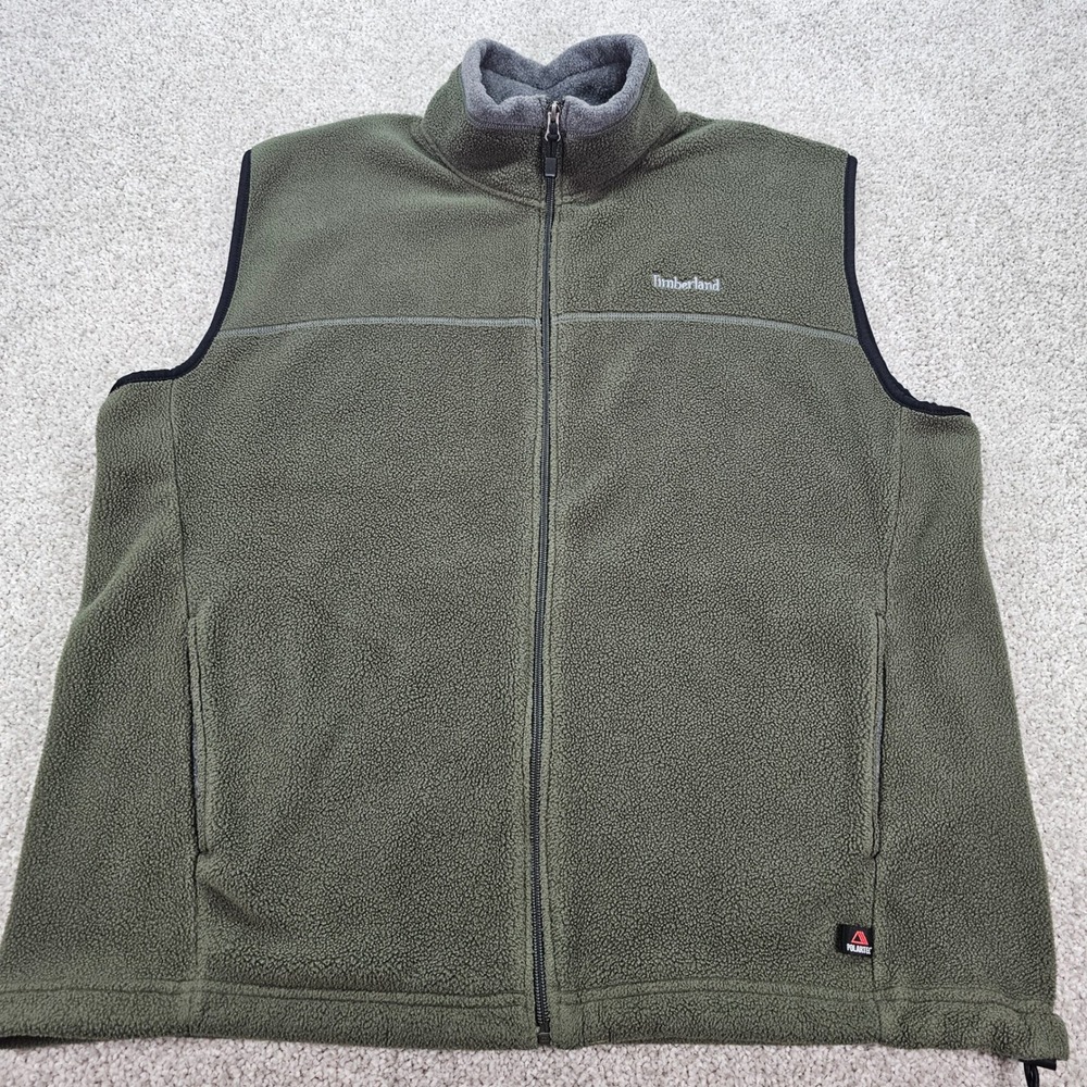 Timberland‎ Weathergear Men's Fleece Vest Olive Green Full Zip Polartec Size XL